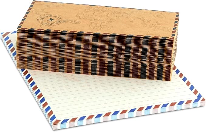 48 Pack Letter Writing Stationary Paper and Envelopes Set, Vintage Travel Design (6.9 x 9.25 In)