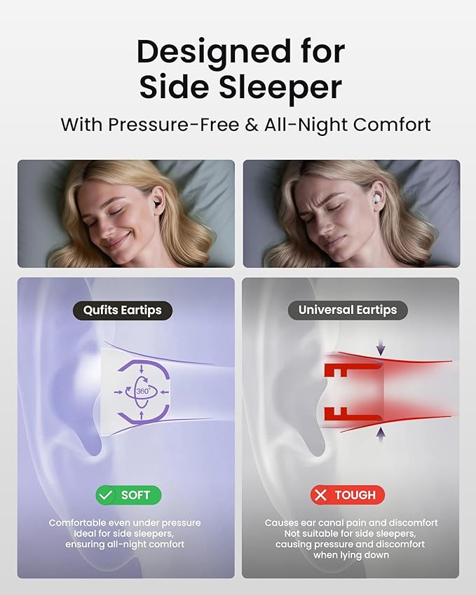 Dream Ear Plugs for Sleeping, 23dB Noise Reduction Soft Silicone Ear Plugs with Patented Qufits Eartips and Carry Case, Reusable Earplugs for Sleep, Work, Focus, Study - Black