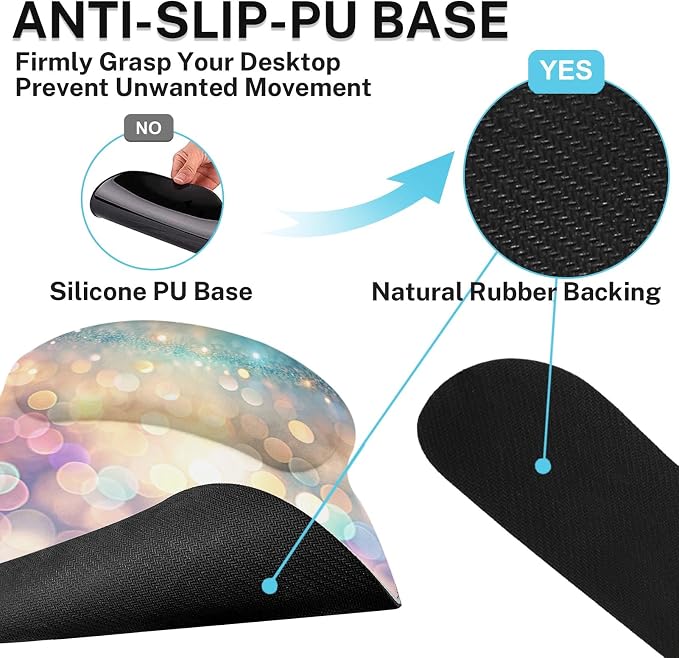 Britimes Colorful Fantasy Ergonomic Mouse Pad Set with Wrist Rest Non-Slip Rubber Base Glitter Gold Wrist Cushion Support and Coasters Mousepad with Wrist Support for Computer Keyboard and Desk