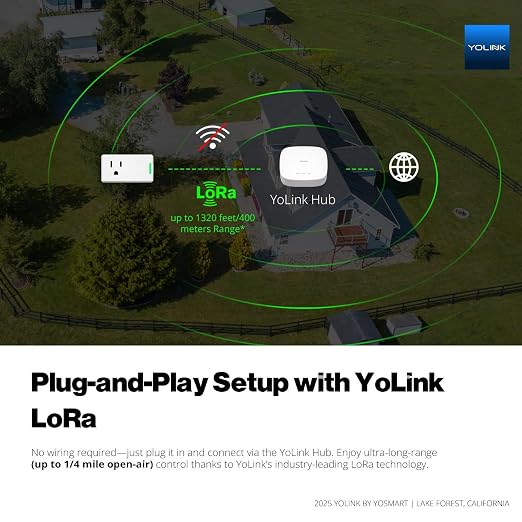 YoLink Smart Energy Plug 15A – 4-Pack, 1/4 Mile LoRa Range, High-Power Devices with Cycle Schedule, Real-Time Energy Monitoring, Overload Protection, Alerts, Alexa, Google, IFTTT, HA, Hub Included