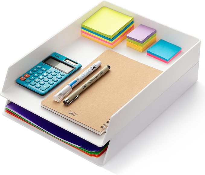 Mr. Pen- Letter Tray Desk Organizer, Plastic, 2 Pack | White File Organizer for Desk, Paper Organizer for Desk, Paper Holder for Desk, White Desk Organizer, Paper Tray Organizer