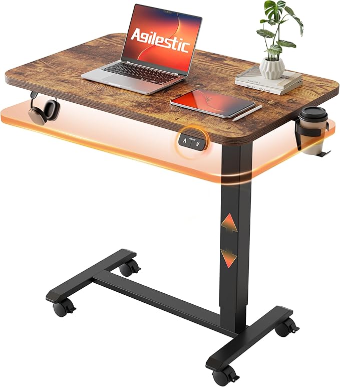 Agilestic Electric Standing Desk, 26 x 16 Inches Height Adjustable Desk, Sit Stand up for Work Office Home, Ergonomic Rising Computer Table with with Wheels, Rustic Brown