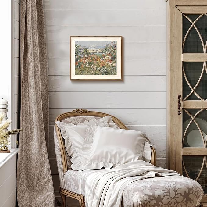Framed Canvas Wall Art for Bedroom Decor, Vintage Wall Art Wildflowers Seascape Landscape Oil Painting Bathroom Wall Decor, French Country Vintage Art Prints for Wall Decor, Vintage Home Decor for Living Room Bedroom Kitchen - 10x12 inches