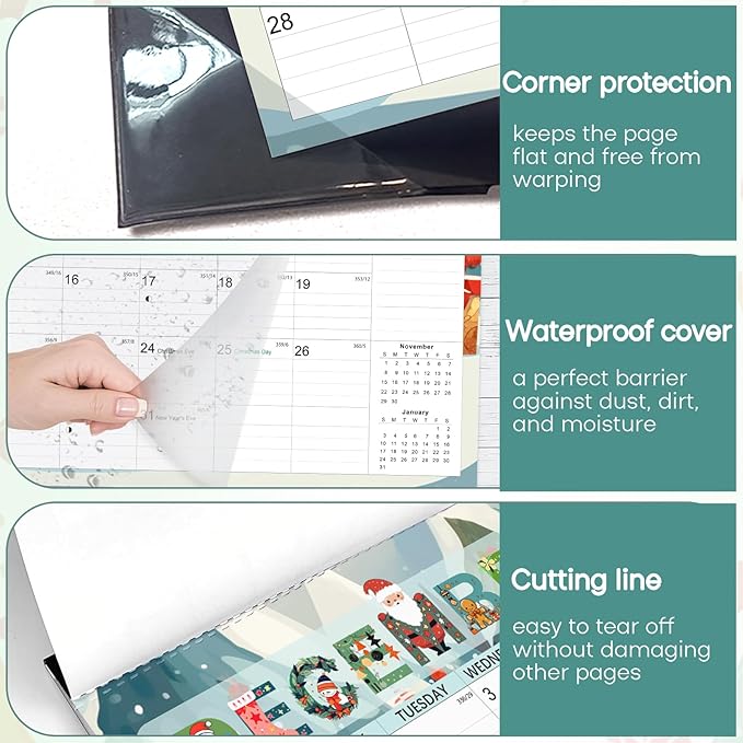 Desk Calendar, Anti Ink Bleed and Transparent Cover, Large Ruled Blocks, 18 Months Calendar, 17" x 12" Large Seasonal Desk Calendar for Home and Office Planning