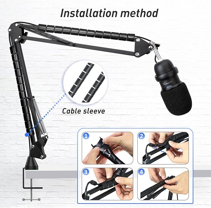 SoloCast Boom arm for HyperX, Microphone Stand for HyperX SoloCast – Mic arm Upgrade C Desk Clamp, 2 Cable Ties, Mic Cover Compatible with HyperX SoloCast by SUNMON