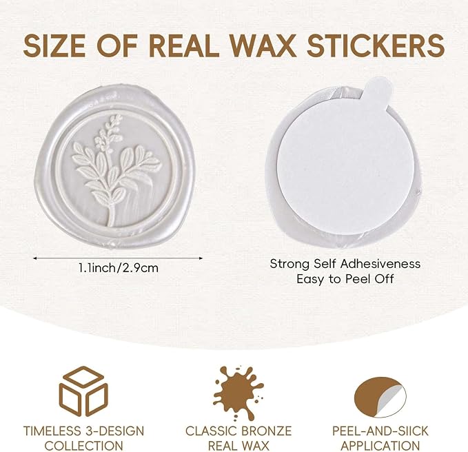 60 Pcs Wax Seal Stickers Set (3 Designs in 1 Pack) - Adhesive Backed Elegant Floral Designs for Wedding Invitation Envelope Seal Stickers Gift Wrapping (Pearl White)
