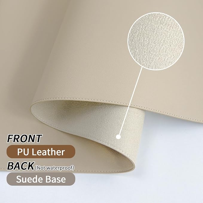 Bloss Beige Desk Mat with Stitched Edges,27.6" x 13.8" Keyboard Pad | Non-Slip Desk Protector Mat, Leather Desk Blotter, Waterproof Desk Pad for Office Home Decor