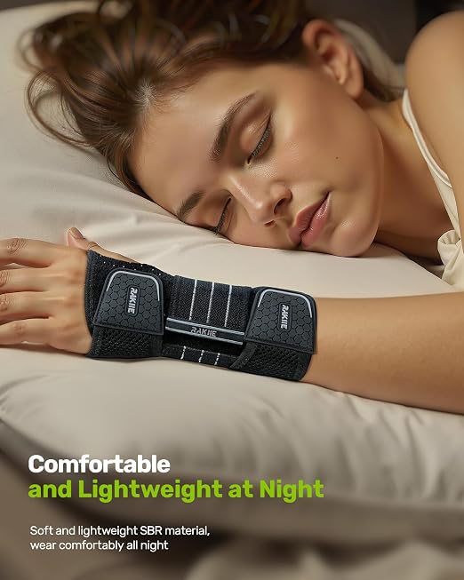Rakiie Carpal Tunnel Wrist Brace Right Hand, Adjustable Night Wrist Support with 3 Metal Splints, Hand Brace for Men Women No Pressure on Thumb, Splint Stabilizer for Work, Arthritis, Gray Large