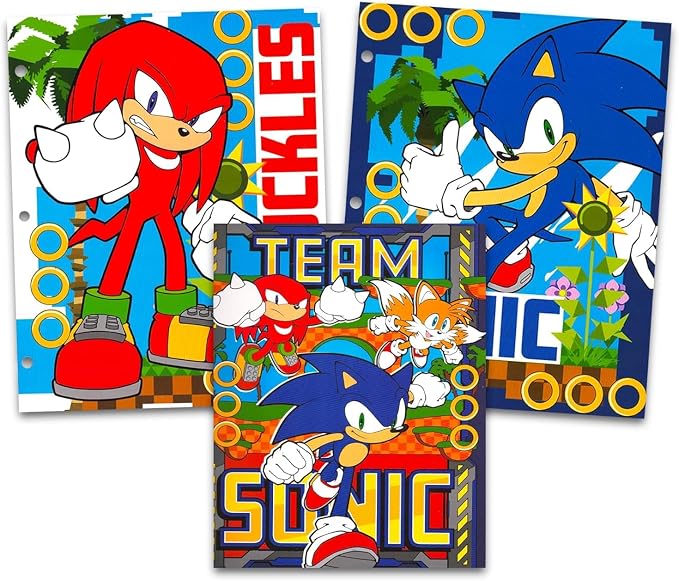 Sonic School Supplies Kids - 14 Pc Bundle with Folders, Notebook, Stickers, More Featuring Shadow Tails Knuckles | Sonic the Hedgehog Back to School Supplies