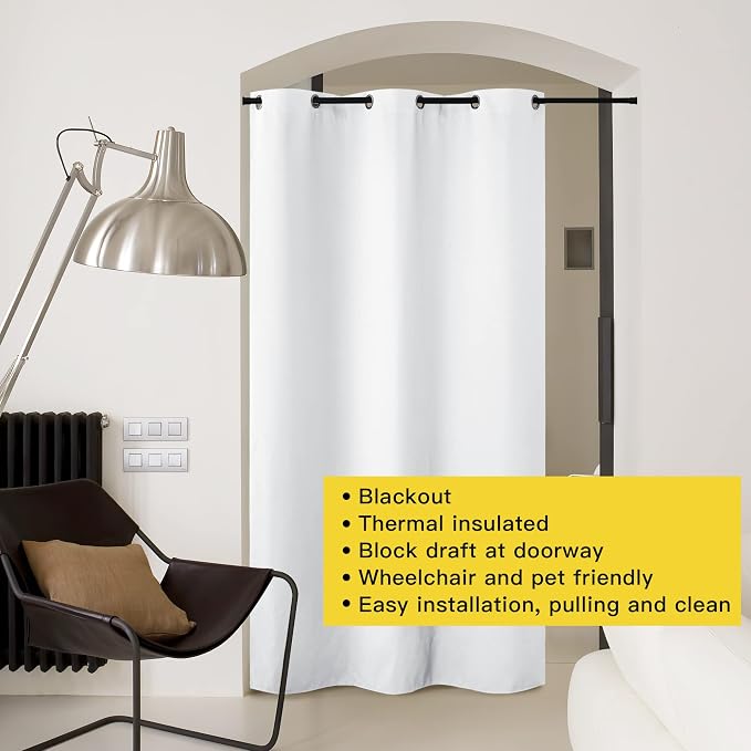 NICETOWN Curtains & Drapes for Door Tapestry, 120 inches Long Door Curtains for Bathroom Pantry Bedroom Closet (White, 1 Panel, 5ft Wide x 10ft Long)