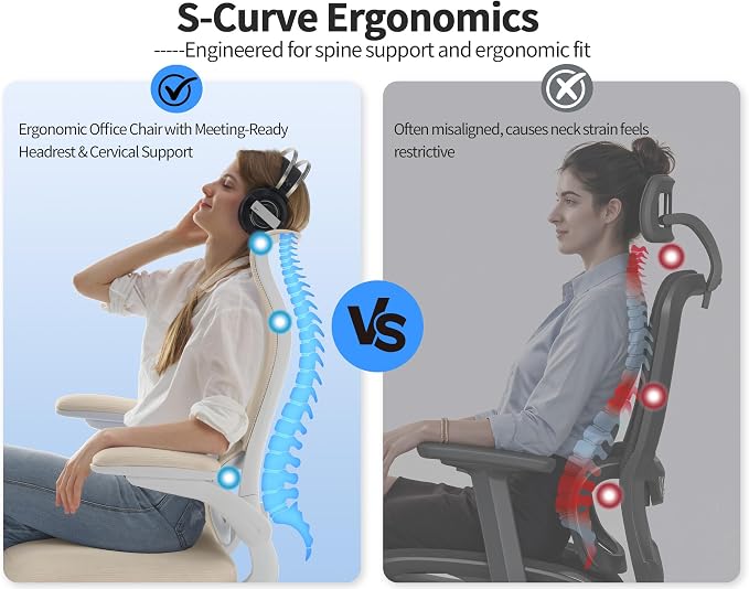 TRALT Ergonomic Office Chair- Desk Chair with Adjustable Lumbar Support | Big and Tall Back Ergonomic Desk Chair - Home Office Mesh Chairs and PU Leather Seat for Home Reading to Adults(Beige)