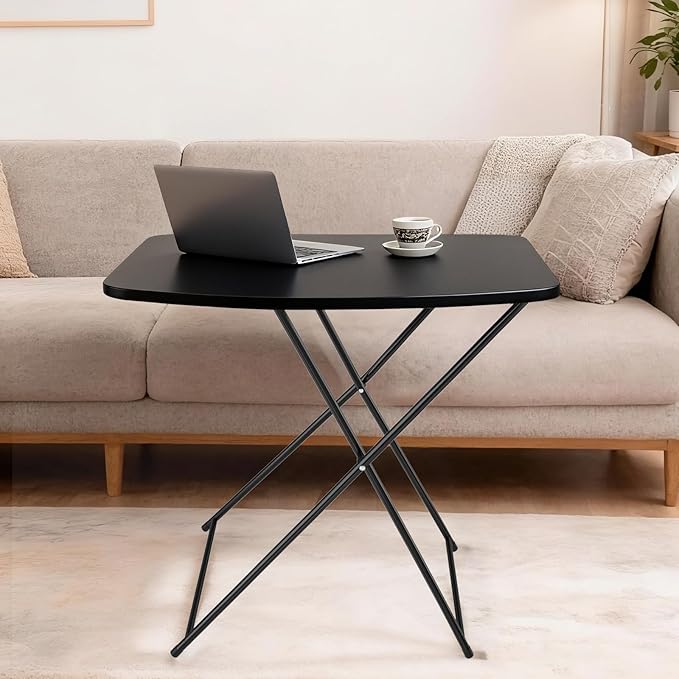 VINGLI Small Folding Table Portable, 18" Adjustable Height Personal Laptop TV Tray, Camping Table, HDPE Plastic Top with Steel Frame,Black