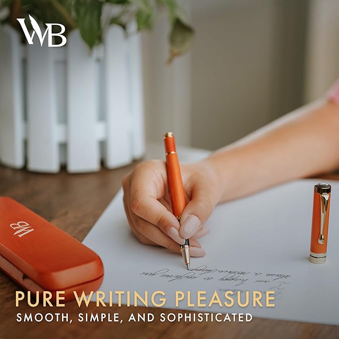 Wordsworth and Black Rollerball Pen-Stunning Luxury Pen Bamboo Cherrywood Gold Finish, Refillable, Best Roller Ball Gift Set Pen for Men & Women, Ink Refill,Point Office Pens for Writing