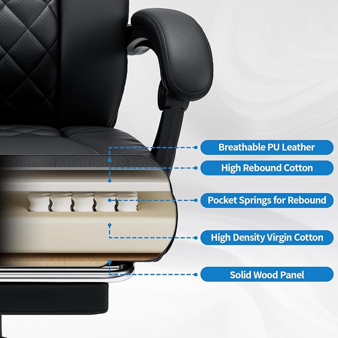 VANSPACE Ergonomic Desk Chair 400lbs with Lumbar Support and Adjustable Headrest PU Leather Big and Tall Executive Office Chair with Foot Rest,Linkage Armrests,Black
