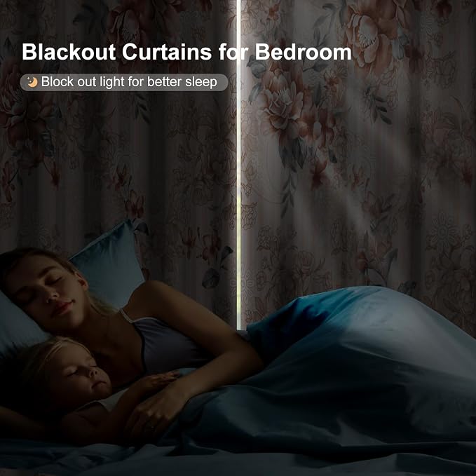 Blackout Curtains for Bedroom 84 Inch Length 2 Panel Sets, Beige Pink Vintage Floral Black Out Curtains for Living Room Darkening, Spring Summer Light Filtering Soundproof Thermal Bedroom Curtains