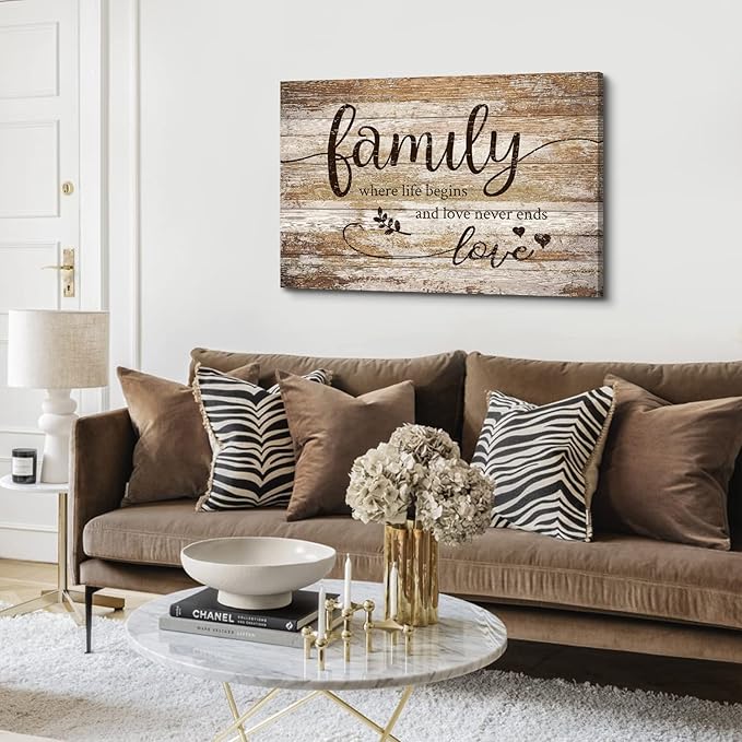 Rustic Family Kitchen Wall Art Brown Farmhouse Home Blessed Picture Vintage Inspirational Wood Grain Canvas Painting Country Motivational Quotes Poster Artwork for Bedroom Living Room Decoration 20x30
