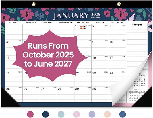 Desk Calendar 2026-2027, 21-Month Calendar Runs Unitl June 2027, Large 17" x 12" Monthly Desktop & Wall Calendar for Home & Office - Twilight Petals