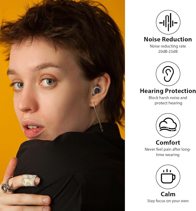 Yawsoy Concert Ear Plugs 2.0, 2 Pairs High Fidelity Noise Cancelling Ear Plugs, Hearing Protection for Concerts, Musicians, Live Events, Sports & DJs, 20dB Noise Reduction Earplugs (Black)