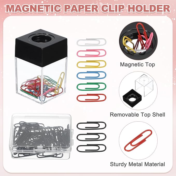 PATIKIL Magnetic Paper Clip Holder Dispenser, 2Pcs Large Capacity Paper Clip Organizers with Magnetic Top for Desk Supplies, Office, Classroom, Home, Purple/Black(36Pcs, Multicolor Clip)