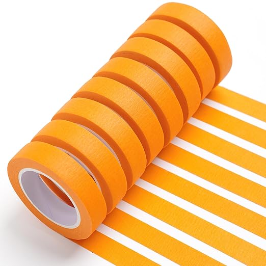 UMETDO 8PCS Colored Masking Tape - Orange Painters Tape, Tape for Kids Art Supplies, Great for Crafts, Labeling, DIY Decorative, 1/2 Inch Colored Tape Rolls- Tiny Size