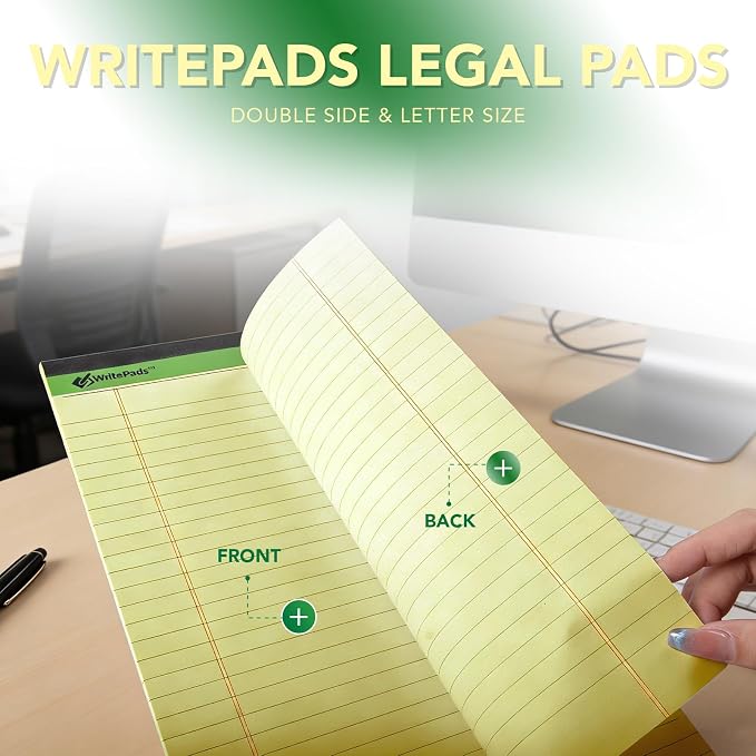 KAISA Yellow Legal Pads 12Pads 600 Sheets Writing Pads Recycled Paper 5"x8" Norrow Ruled Lined Paper Small Legal pad Perforated 50 sheets/pad Notepads Writing Tablet Canary For Office Supplies (Canary 12pads)