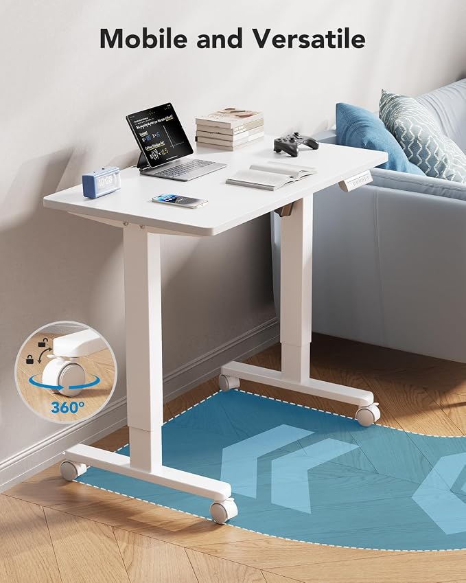 HUANUO Electric Small Standing Desk, 35" x 24" Whole Piece Desktop, Adjustable Height Computer Desk, 4 Height Memory Settings, Sit Stand Up Desk for Home Office, White