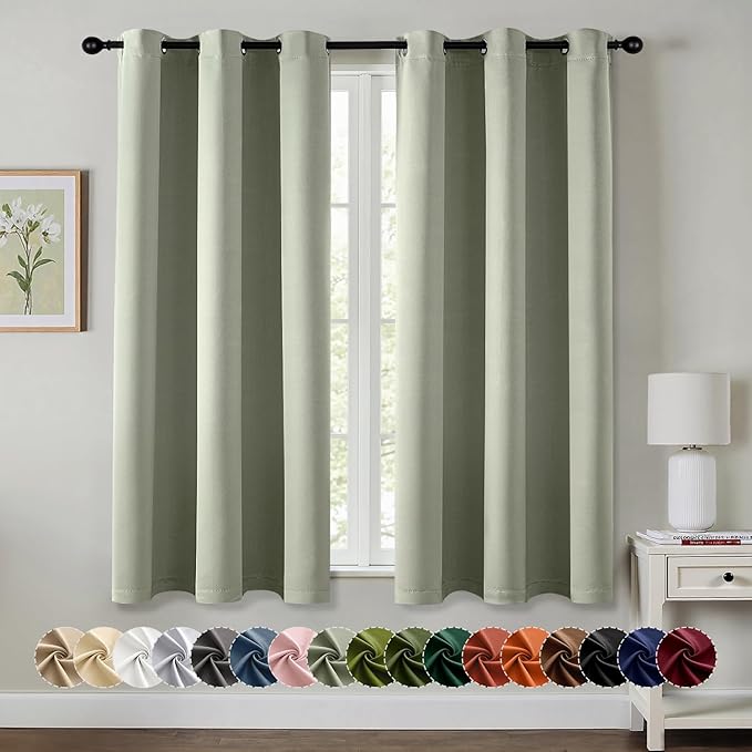 MIULEE Blackout Curtains for Bedroom Living Room 2 Panels, Thermal Insulated Room Darkening Drapes Grommet Noise Reducing Light Blocking Window Treatments 54 Inches Long 40x54 Inch Sage Green