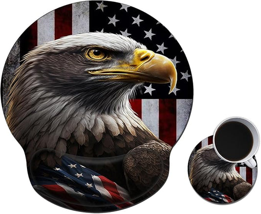 Mouse Pad with Wrist Support Gel, Ergonomic Mouse Pad with Comfortable Wrist Rest, Gaming Mousepad Non-Slip PU Base for Laptop Office Easy Typing & Pain Relief,American Flag Eagles