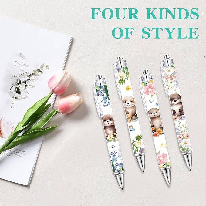 Funny Otter Gifts for Women, Cute Cartoon sea Otter Sticky Notes Set, Christmas Sea Animal Themed Makeup Bag & 4 Cute Otter Ballpoint Pens, Back to School Office Small Birthday Gift for Girls