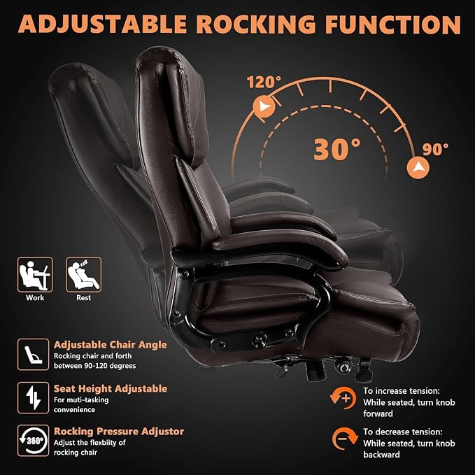 500lbs Big and Tall Office Chair with Dual Rubber Wheel and Pocket Spring Cushion, Comfy Heavy Duty Office Chair for Low Back Pain Relief, Large Executive Desk Chair with Adjustable Lumbar Support