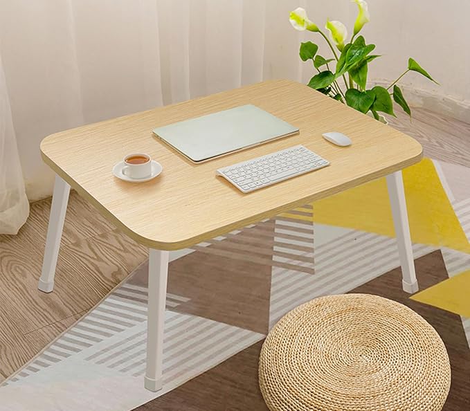 Foldable Laptop Desk for Bed, Bed Laptop Table, Foldable Portable Lap Bed Tray, 23.6 Inch Floor Table for Drawing, Reading and Writing, Oak