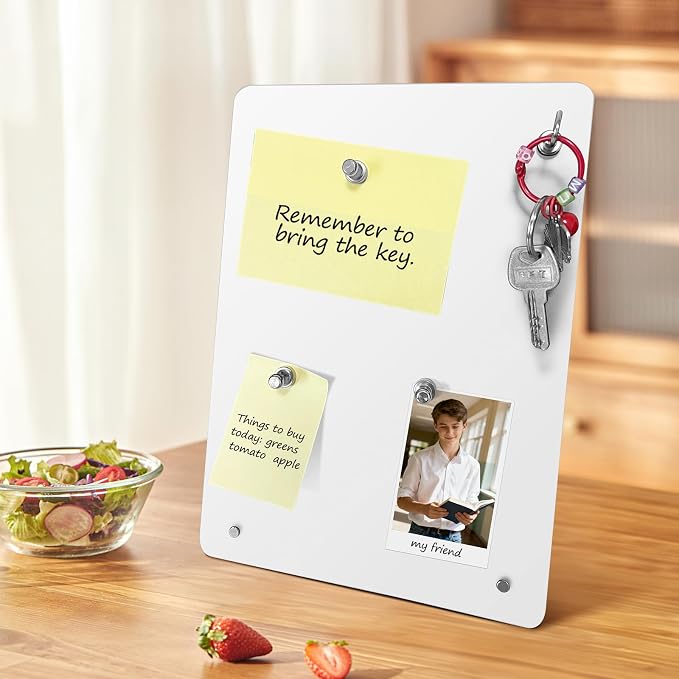 2 Pack Small Magnet Board - White Magnetic Board | 11x8Inch Metal Magnetic Bulletin Board with 6 Magnets, Magnet Display Stand for Home School Kitchen Office