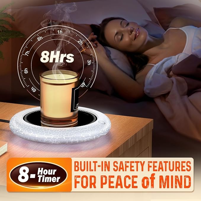 Coffee Mug Warmer with 7 LED Color Lights – Fast Heating & High Temp, Auto On/Off Gravity Sensor, Smart Electric Beverage Warmer for Coffee, Tea & More, Desk & Home Use(White)