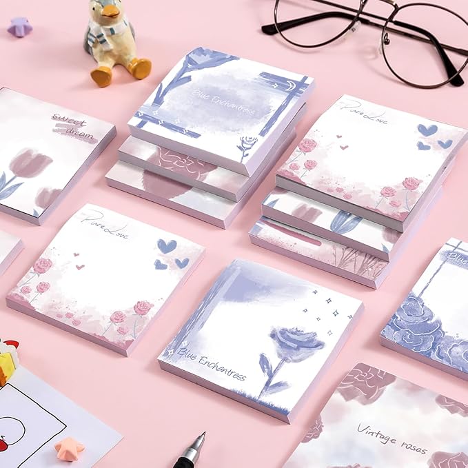 9 PCS Retro Sticky Notes 3x3 Cute and Aesthetic Post it Notes Self-Stick Note Pads for School, Office, and Home - Ideal Gifts for Teachers, Women, and Coworkers (Pure Love)
