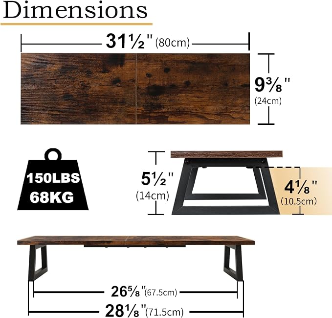 TEAMIX 31.5 inch Dual Monitor Stand Riser, TV Riser, Wood Desk Organizer | For 2 Monitors/Laptop/Printer, Long Computer Stand, Wood & Steel, Holds 150 lbs, PS5/Keyboard Storage, For Home Office Gaming