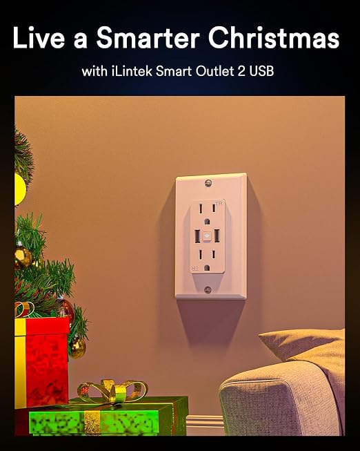 Lumary Smart Outlet with USB Ports, 110V 15 Amp WiFi USB Outlet Works with Alexa Google Home, APP & Voice Control, ETL FCC Certified, Timer, Tamper-Resistant, 4Pack