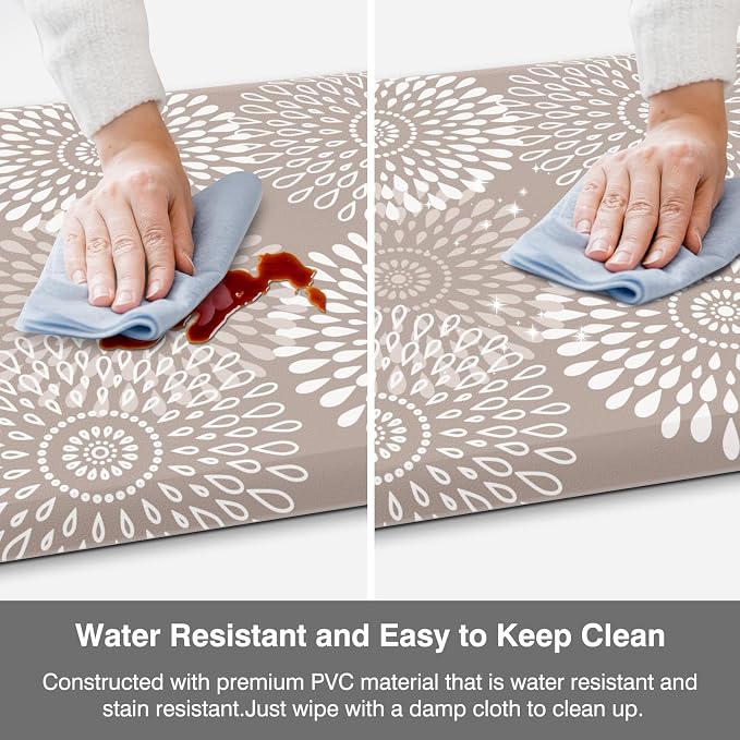 LuxStep Kitchen Mats for Floor,0.47 inch Thicker Cushioned Rug Anti-Fatigue Mats for Kitchen Decor Accessories,Waterproof Non-Slip Mats and Rugs Set for Office,Laundry 17.3"×29"+17.3"×60",Khaki