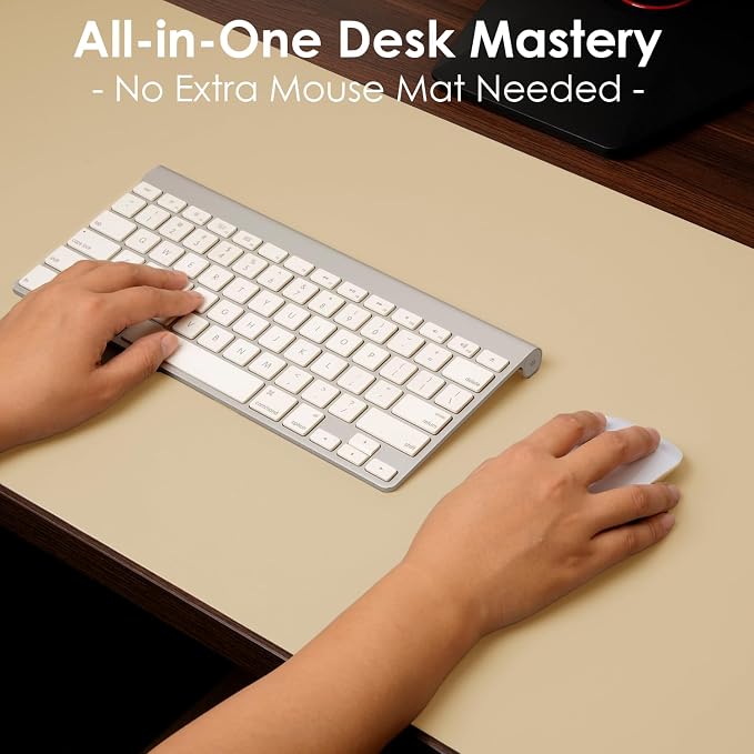 Leather Desk Pad Protector, Waterproof Mouse Pad, PU Desk Mat, Office Desk Cover, Desk Writing Mat for Office/Home/Work/Cubicle (Eggshell) 31.5x15.7 in