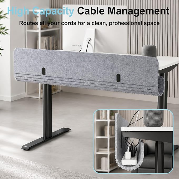 47.2" Under Desk Cable Management Tray, No Drill Cable Organizer for Table | Clamp/Screw Mount Felt Cord Organizer, Hidden Cord & Wire Management, Standing Desk Cable Tray Under Desk for Office, Home