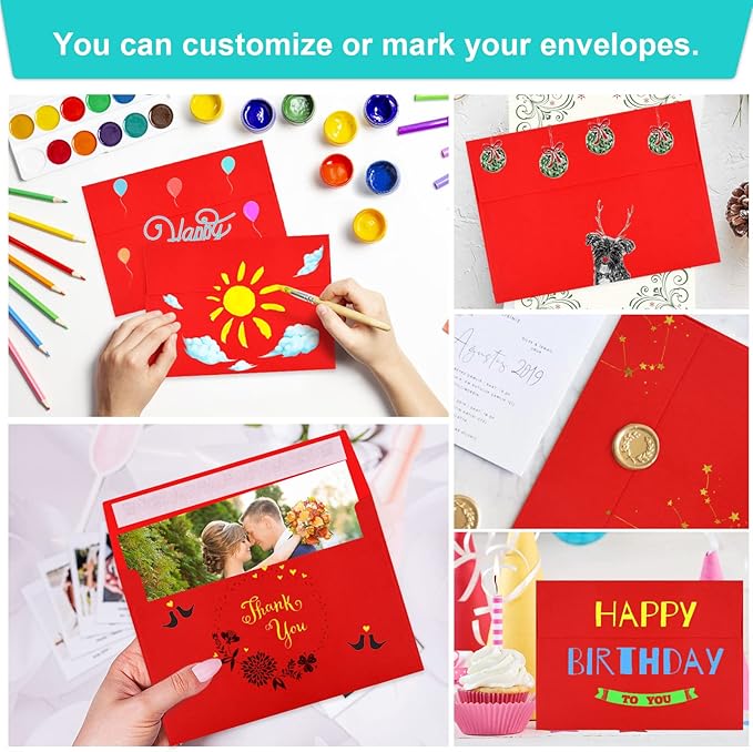 70 Packs of Invitation Envelopes, A2 Envelopes Red Postcard for 4.5x5.5 for Invitations, Self Seal for Photos RSVP, Greeting Cards