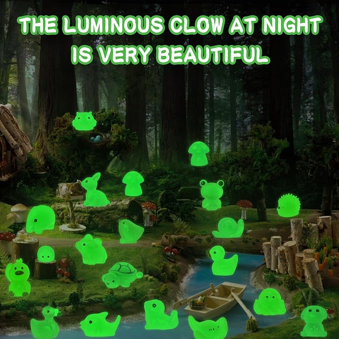 120PCS Luminous Mini Resin Animals 20 Types to Hide Miniature Resin Animals Figures Glow in the Dark Tiny Ducks Owls Frogs Bulk for Micro Landscape Dollhouse Aquarium Potted Fairy Garden DIY Decor