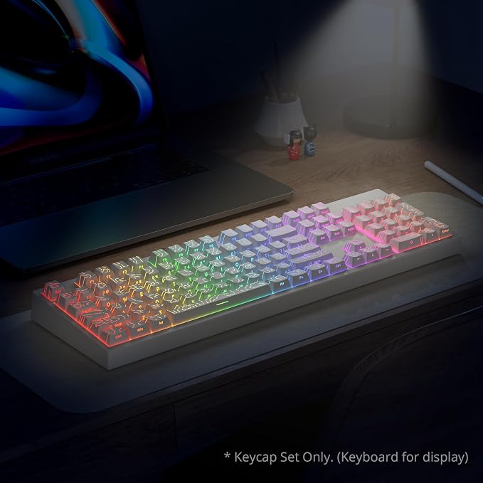 Guffercty kred 135 Key White Keyboard Keycap Set Side Engraved, Cherry Profile PBT Material Translucent Characters Compatible with MX Switches(Form Line)