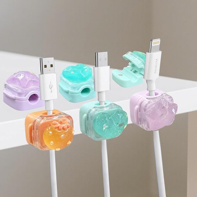 9Pack Magnetic Cable Clips for Nightstand, Adhesive Night-Glowing Cord Holder Organizer for Office Home Desk Wall Car (Strawberry Star Heart)
