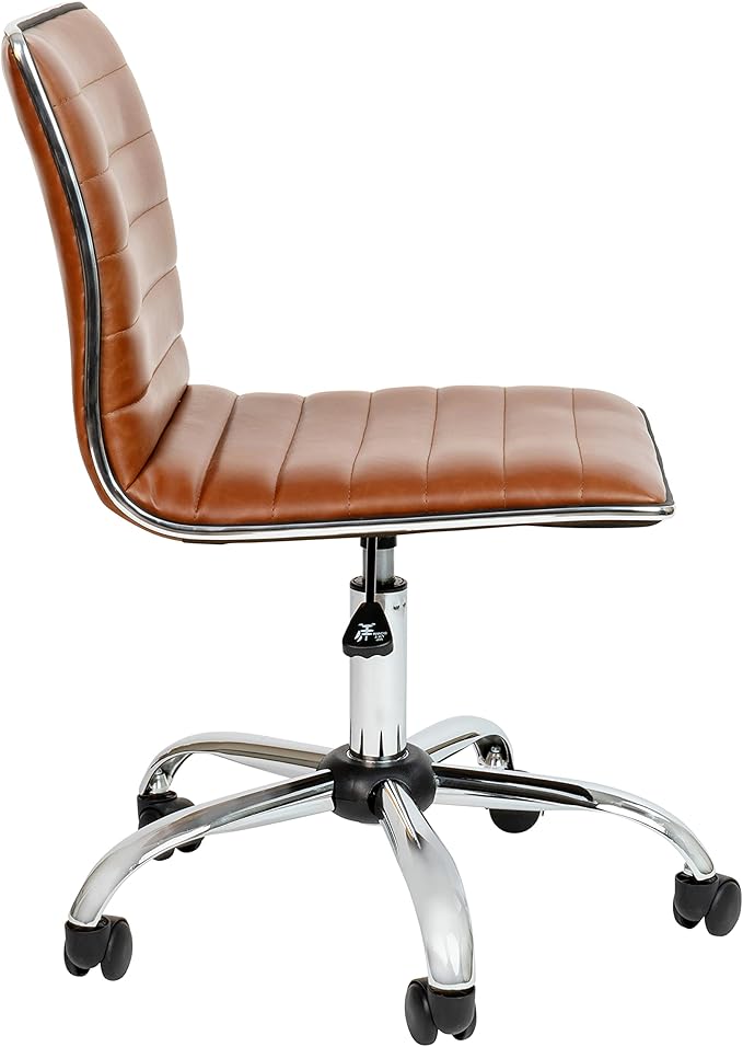 Flash Furniture Alan Office Task Chair - Brown Vinyl - Chrome Frame - Armless - Ribbed Back and Seat - Low Back Design