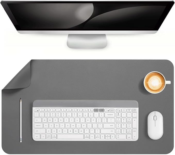 Dual Sided Desk Pad Faux Leather Desk Mat Large Mouse Pad | Desk Pad Protector Non-Slip Waterproof Desk Mouse Pad for Writing Desk, Office, Home(Gray 23.6"X13")