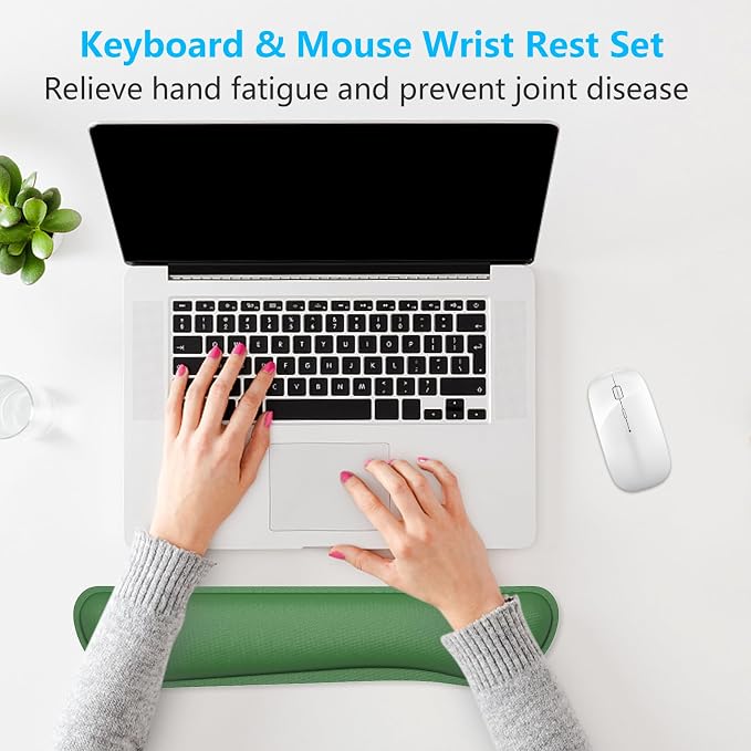 Dapesuom Enlarge Keyboard Wrist Rest, Memory Foam Keyboard Wrist Cushion for Computer Desk Mats Support, Typing Pain Relief Ergonomic Mouse Pad Rests with Non-Slip Base for Gaming Laptop, Forest Green
