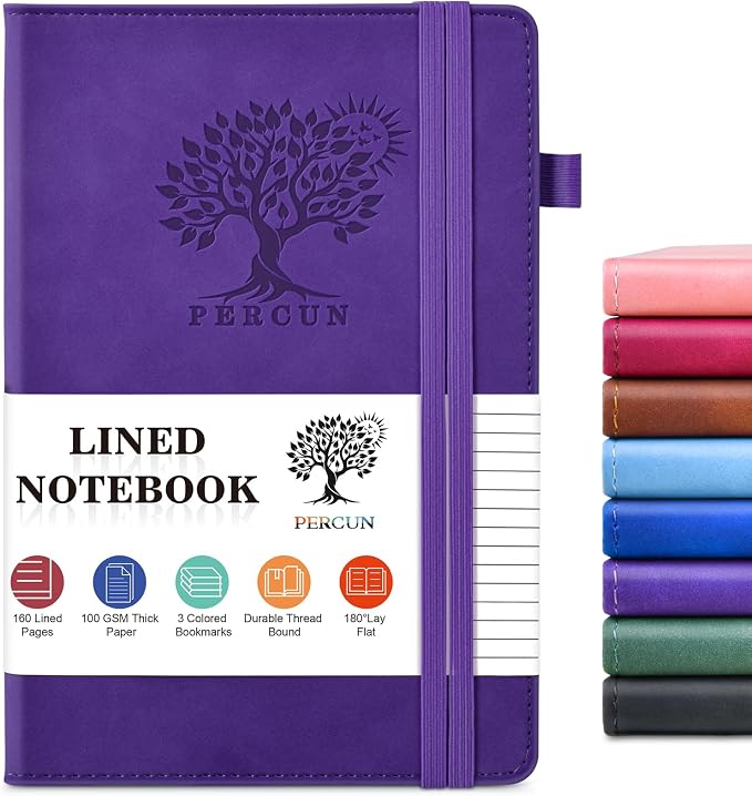 PERCUN Lined Journal Notebook for Men & Women, 160 Pages Leather Journals for Writing, A5 Hardcover Notebooks for Note Taking, Work, School, Business, Travel,Daily Diary 5.9" x 8.5" (Purple)
