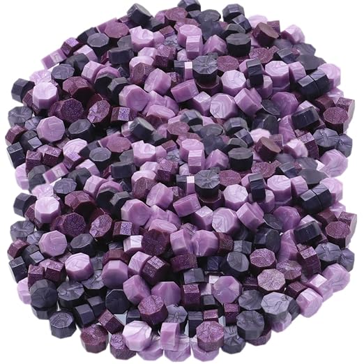 Wax Seal Kit with Warmer, ONWINPOR 300pcs Sealing Wax Beads in 3 Colors, Non-Slip Spoon, Candles for Envelopes, Stamp Letter Seal,Wedding Invitations (Purple Mix)