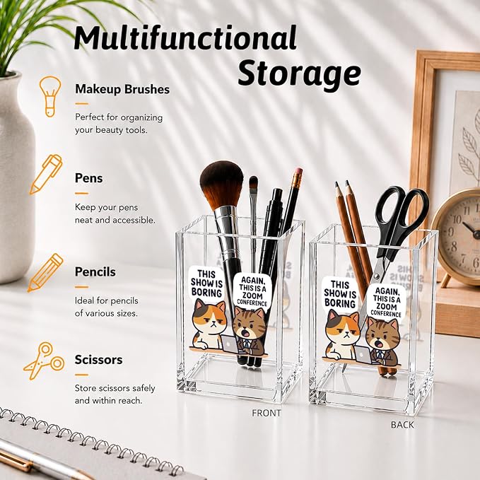 ZHANTUONE This Show Is Boring Funny Acrylic Cosmetic Pencil Pen Holder Desk Organizer Clear Crack Resistant Desk Organizer, Sarcastic Work Gifts for Coworker Nurse HR Teacher Friends Doctor