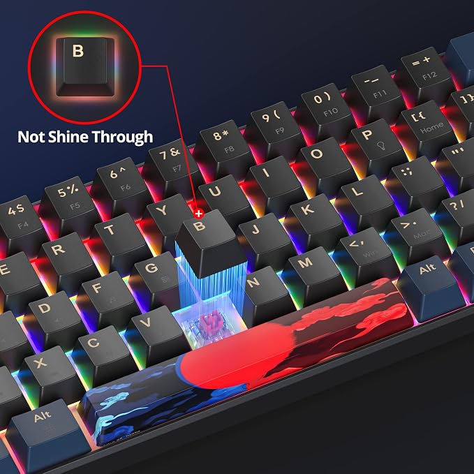 60 Percent Gaming Keyboard Mechanical with Linear Red Switch, 65% Wired Ultra-Compact Mini Keyboard Rainbow with PBT Keycaps for Ps4/Ps5/Xbox(68 Blue)